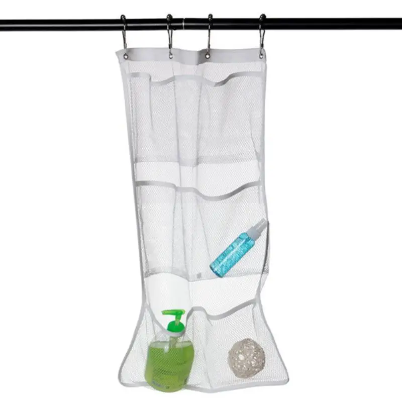 Hanging Bathroom Storage Bag w/6 Pockets Home Curtain Rod Liner Bag Container 