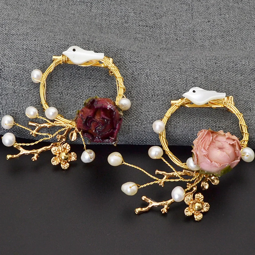 2 Pieces Dried Rose Flowers Charms with Liquid Resin Covered and Loop for DIY Earrings Pendant Jewelry Making Findings