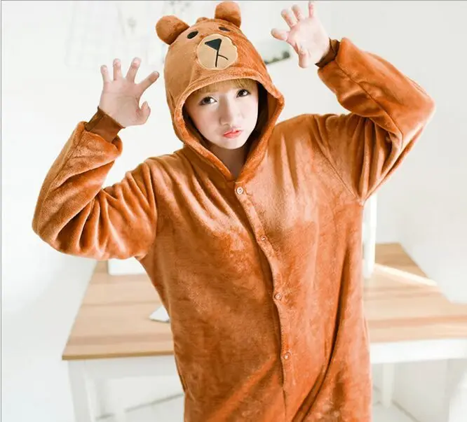 

2017 Animales Flannel Brown Bears Pijamas Adult Unisex Sleepwear Cosplsy Costumes Onesies Pyjama