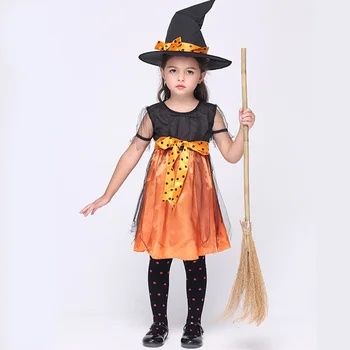 

Orange Charmed Witch Cosplay Clothing Child Fantasy Fancy Dress Kids Carnival Halloween Costume For Kids Party Dress