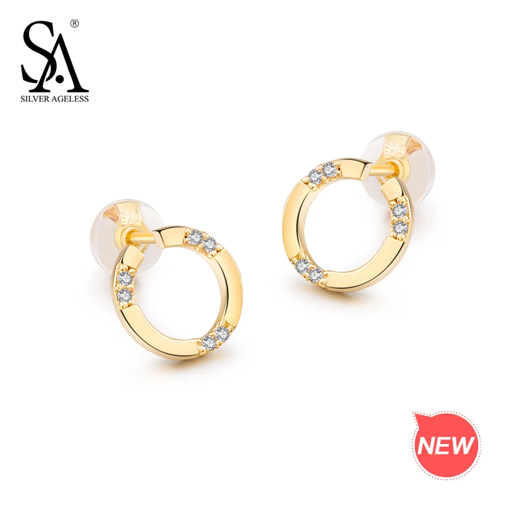 

SILVER AGELESS 9K Yellow Gold Stud Earrings for Women AAA Zirconia Earrings "C" Word Earrings Fine Jewelry Earring Female