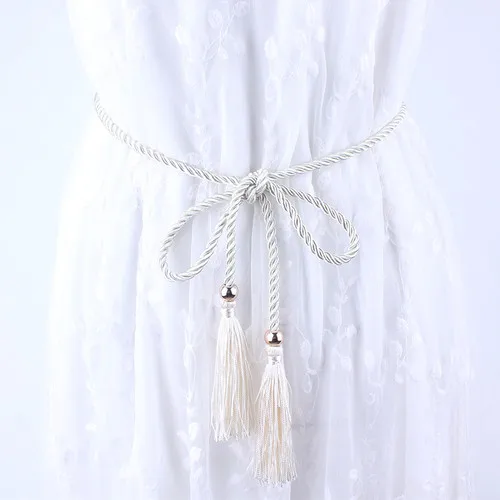 Винтажное женское платье с декоративной отделкой, с бахромой, на талии, с цепочкой, Корейская версия, простой модный ремень - Цвет: Creamy-white