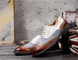 Обувь с перфорацией типа «броги» для мужчин на шнуровке натуральная кожа разноцветные туфли smart casual старинные лоскутное вырезать броги