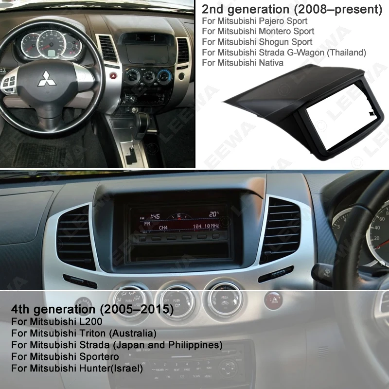 US $57.76 Leewa 1din 2din For Mitsubishi Pajero Sport Triton L200 Radio Dvd Stereo Panel Dash Mounting Trim Kit Face Frame Fascia