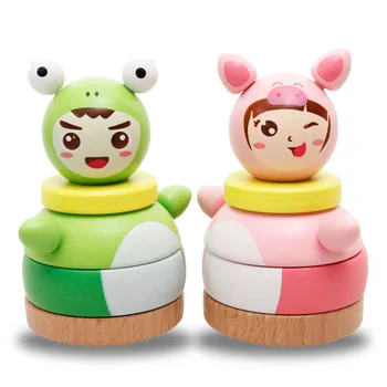 

Cute cartoon Learning Educational Wooden Toys Rainbow Tower Tumbler Circle Geometric Shape Blocks Column Sorting Matching