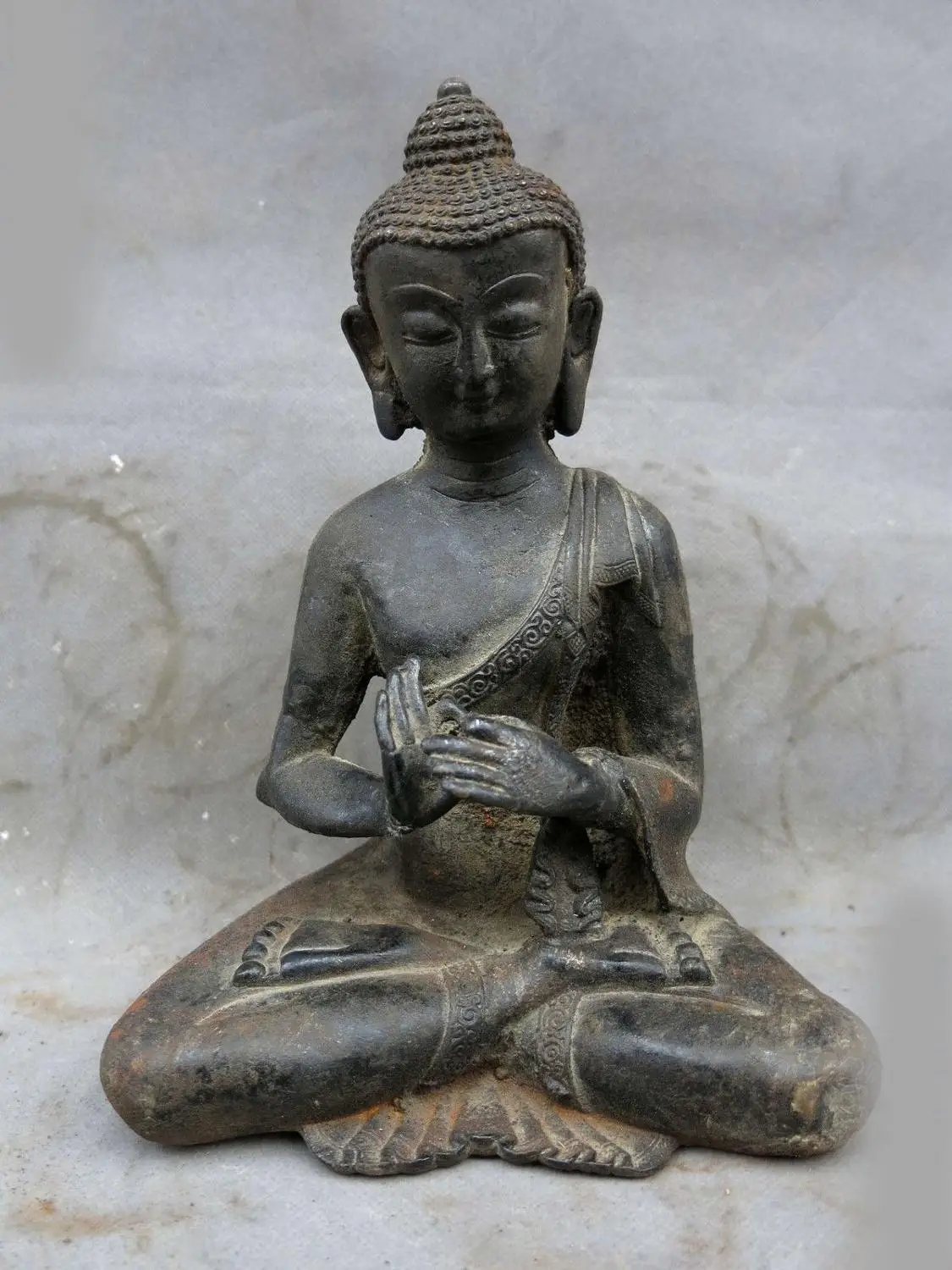 

DS Old China Iron carved fine beautiful buddhism buddha Shakyamuni sculpture Statue