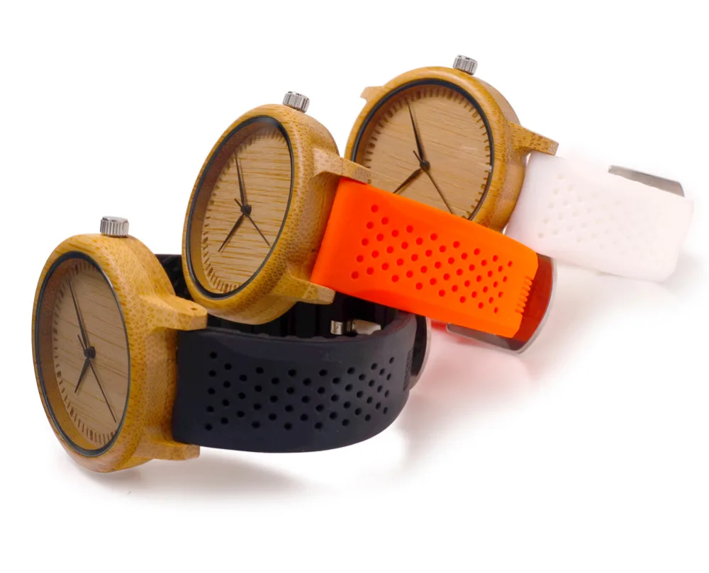 BOBO BIRD V-B07 New Fashion Mens Quartz Analog Wooden Watch Casual Top Quality with Colorful Silicon Band