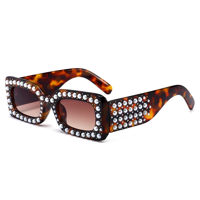CCSPACE, полностью жемчужные g-квадратные солнцезащитные очки для мужчин и женщин, роскошные Брендовые очки, дизайнерские, модные, мужские, женские, оттенки 45458 - Цвет линз: C3 leopard tea
