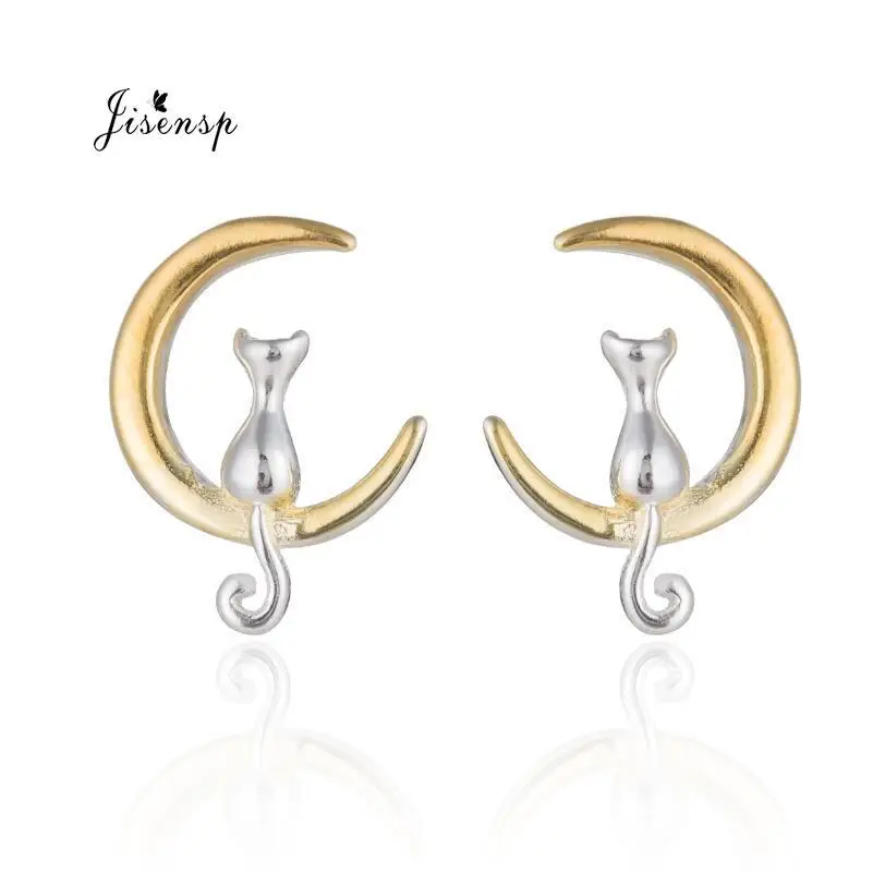 Jisensp себе милый кот серьги для Для женщин Девушка Chic серьги античная латунь Moon Стад Серьги Boucles D'oreille