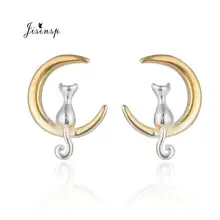 Jisensp себе милый кот серьги для Для женщин Девушка Chic серьги античная латунь Moon Стад Серьги Boucles D'oreille