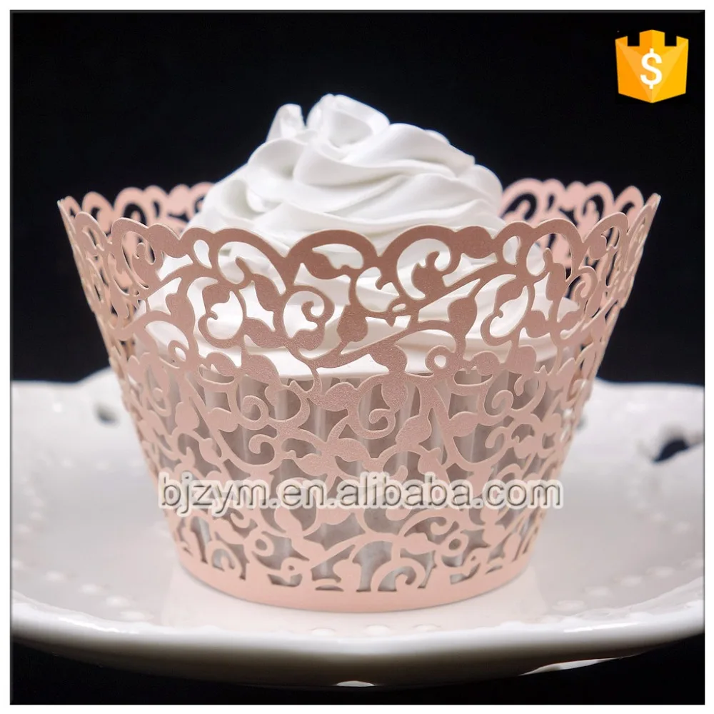 Hot sale Free shipping 24 PCS laser cut vine design pearl paper Cake Exhibition tools Cupcake Wrapper For Baby Shower |