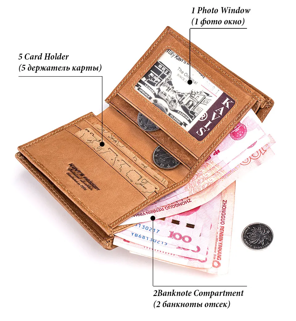 KAVIS кошелек для мужчин кожаный Винтаж двойные бренды с сумкой для денег Portomonee портмоне портфель Rfid Walet маленький и мини Perse