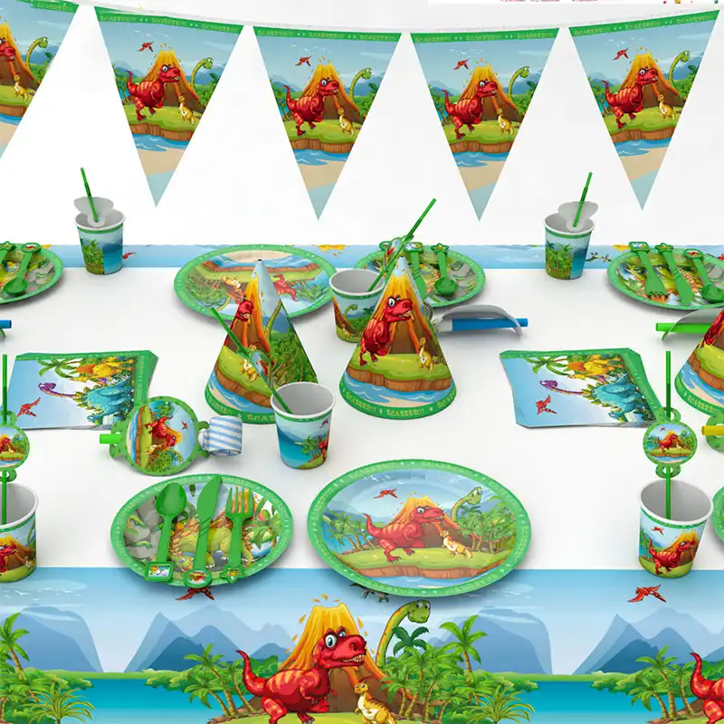 Мотив динозавра чашка/тарелка/скатерть/шляпа/Флаг/салфетка/Набор посуды для свечи "Happy Birthday" для торта оформление вечеринки
