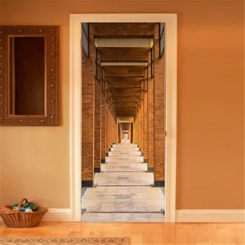 

Modern Creative DIY Door Sticker 3D Space Corridor Wallpaper Living Room Study Room Home Door Decals PVC Self-Adhesive 3D Paste