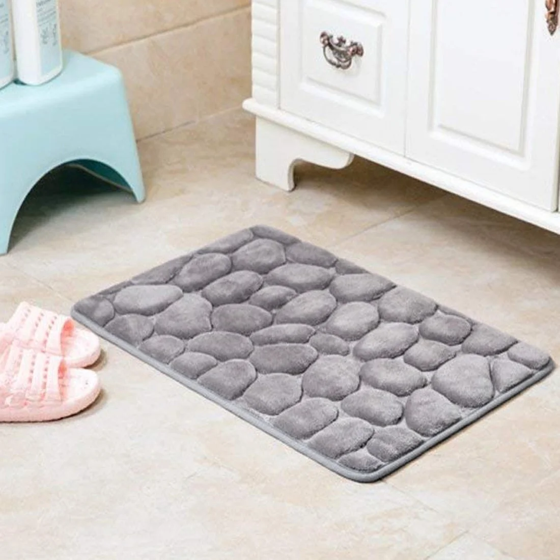 Non Slip Flannel Bath Mat Toilet Floor Mat Water Dust Absorbing