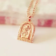

1 piece 2017 New Fashion Religion Jewelry Trendy 585 Gold Color Blessed Virgin Mary And Son Pendant Necklace Women/ Men Jewelry