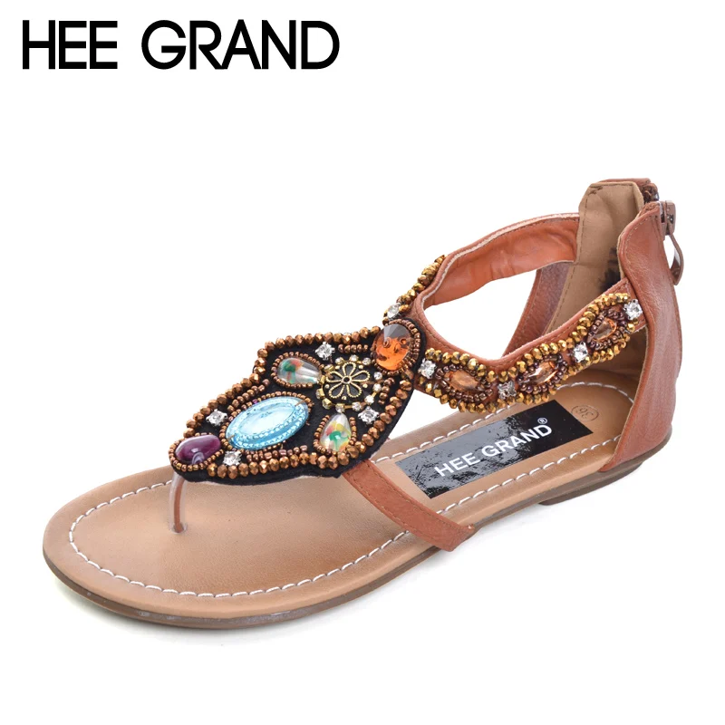 

HEE GRAND Summer Gladiator Sandals 2017 Crystal Flip Flops Casual Slip On Flats Vintage T-Strap Platform Shoes Woman XWZ3461