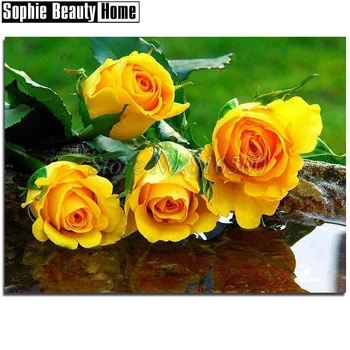 

New Sale 5D Diamond Cross Stitch Flowers Diy Full Diamond Painting Yellow Rose Diamond Embroidery Needlework Mosaic Gift 191017
