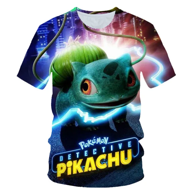Детская футболка с 3D принтом «Покемон детектива Пикачу» модная летняя футболка с короткими рукавами года топы, уличная детская футболка - Цвет: PT-324