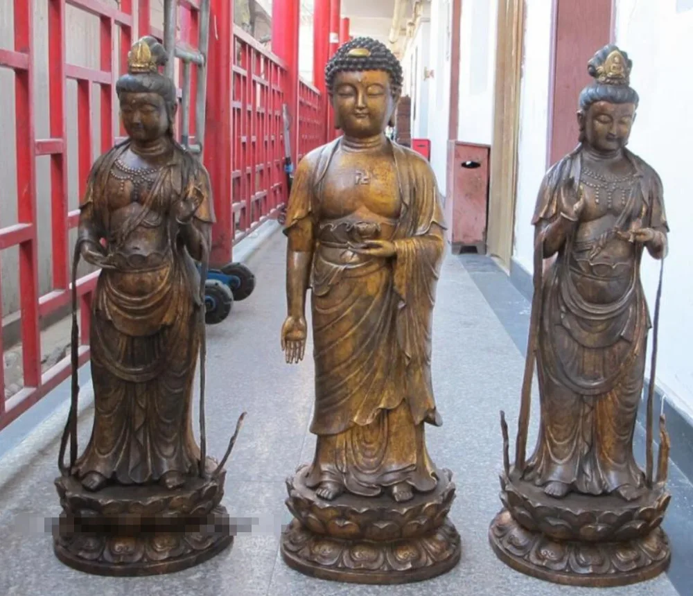

32"Tibet Bronze Gild Three saint Amitabha and Kwan-yin Guanyin A group of statue discount 30%