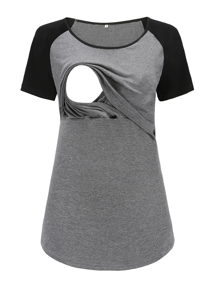 Женская Повседневная футболка с рюшами; Лоскутная футболка с короткими рукавами и рукавами реглан; футболки для беременных с цветочным принтом; Одежда для кормления