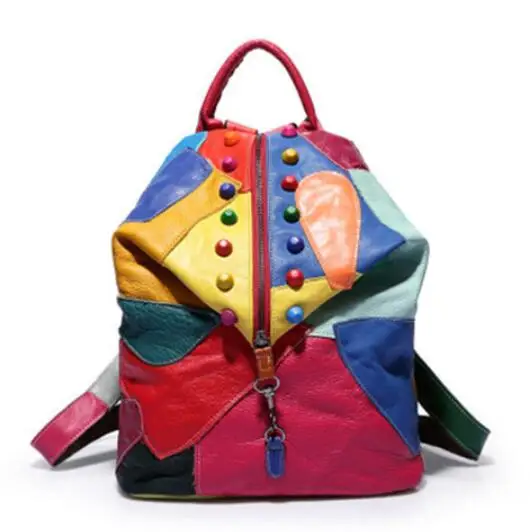 Brand new retro Genuine Leather Backpack Sheepskin lady Backpack Designer Travel Colorful Patchwork Luxury Shopper Bag Mochila