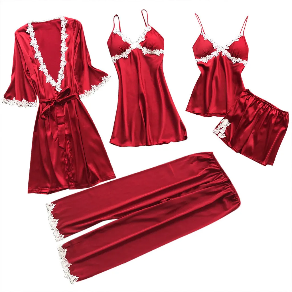 

Sexy Lingerie Seksi Bayan Gecelikler Porno Women Sexy Lace Lingerie Nightwear Underwear Babydoll Sleepwear Dress 5PC Suit #T