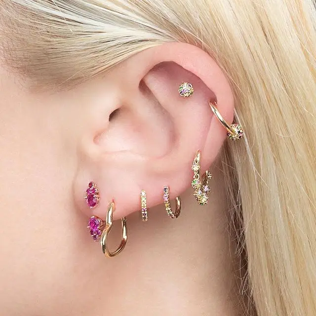 

2019 Gold color rainbow disco ball charm earring for women lady colorful Small mini hoops floating ball elegance fashion jewelry