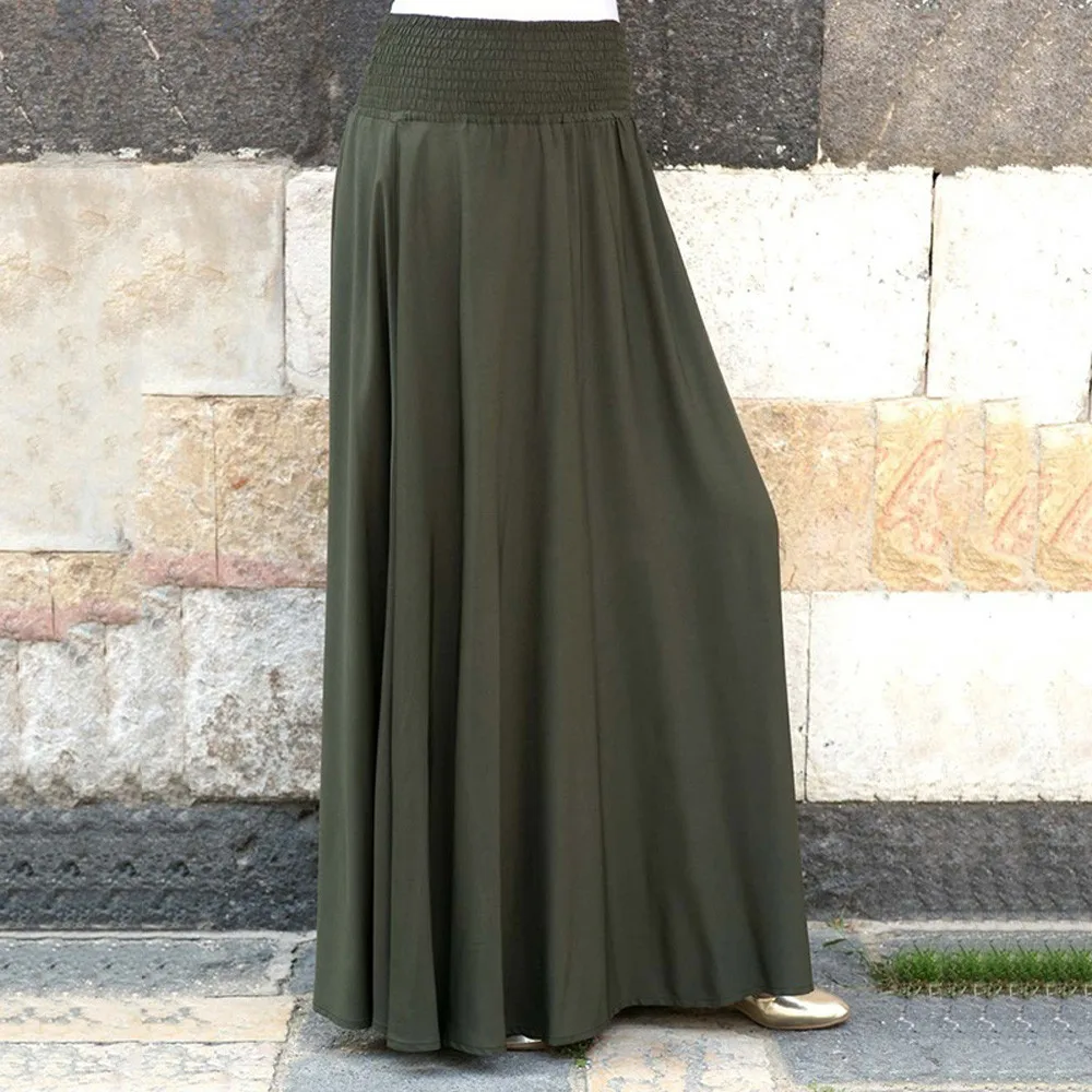 Женская модная эластичная талия плотная плиссированная юбка винтажная трапециевидная свободная длинная юбка летняя повседневная однотонная до лодыжки юбка Лидер продаж