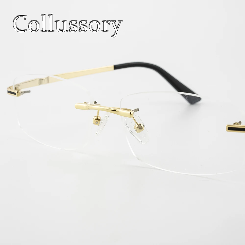 Для мужчин оптические очки рамки без оправы очки по назначению компьютер для чтения Золотой Классический металлические очки Бизнес Нос Pad серый