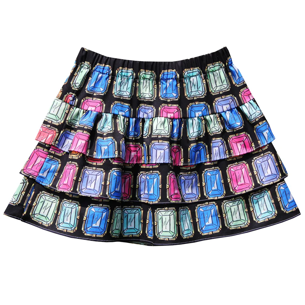 children skirts Colored gems printed clothing skirts baby kids princess ...