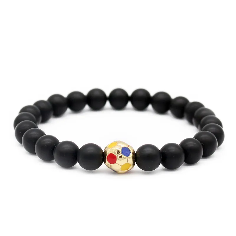 Poshfeel Fashion Sport Jewelry 8mm Black Stone Men Beads Bracelets & Bangles Colorful Football