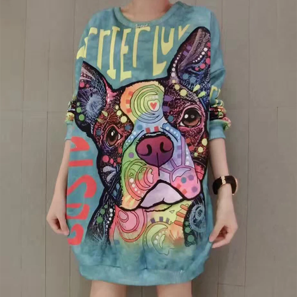

2019 autumn casual hoodie sweatshirts women cute puppy letters dog print loose pullover o-neck long sleeve chic girls hoodies
