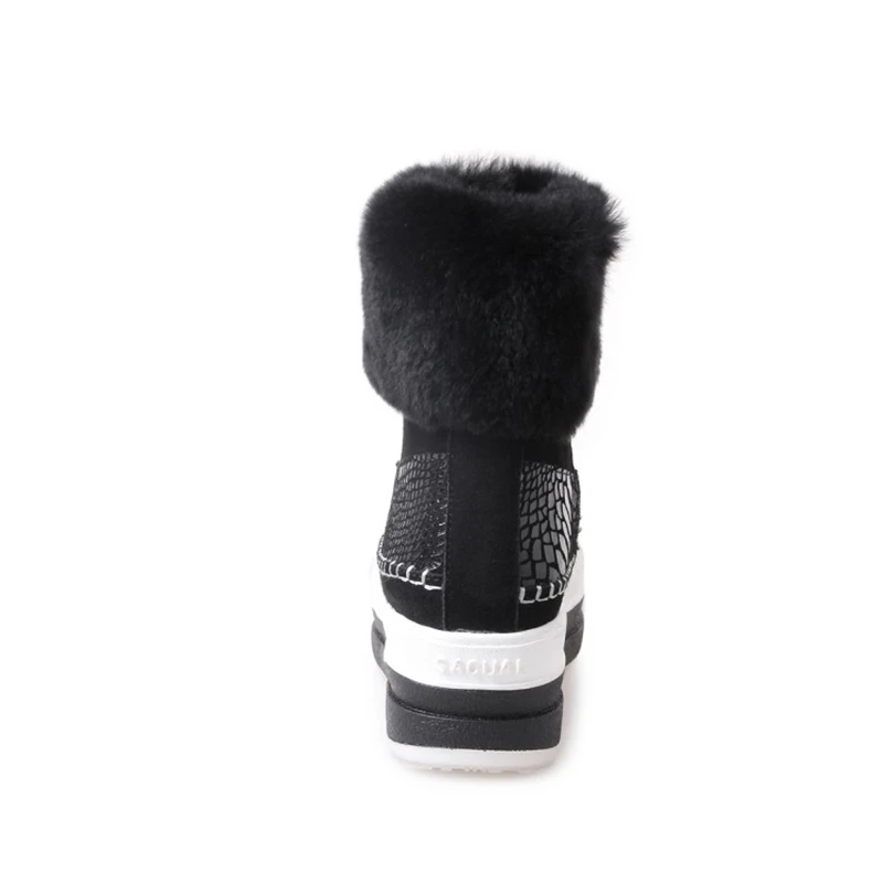 Bout D'hiver Caoutchouc Fourrure Mode Occasionnel Neige En 2018 forme Rond Wedge Peluche Joker Msstor De Black Bottes Femmes noir Suede Sexy Noir Plate Cow qUxaA