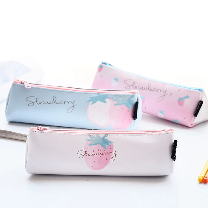 

1pcs cute soft cute pattern PU triangle pencil case stationery bag strawberry triangle pen bag