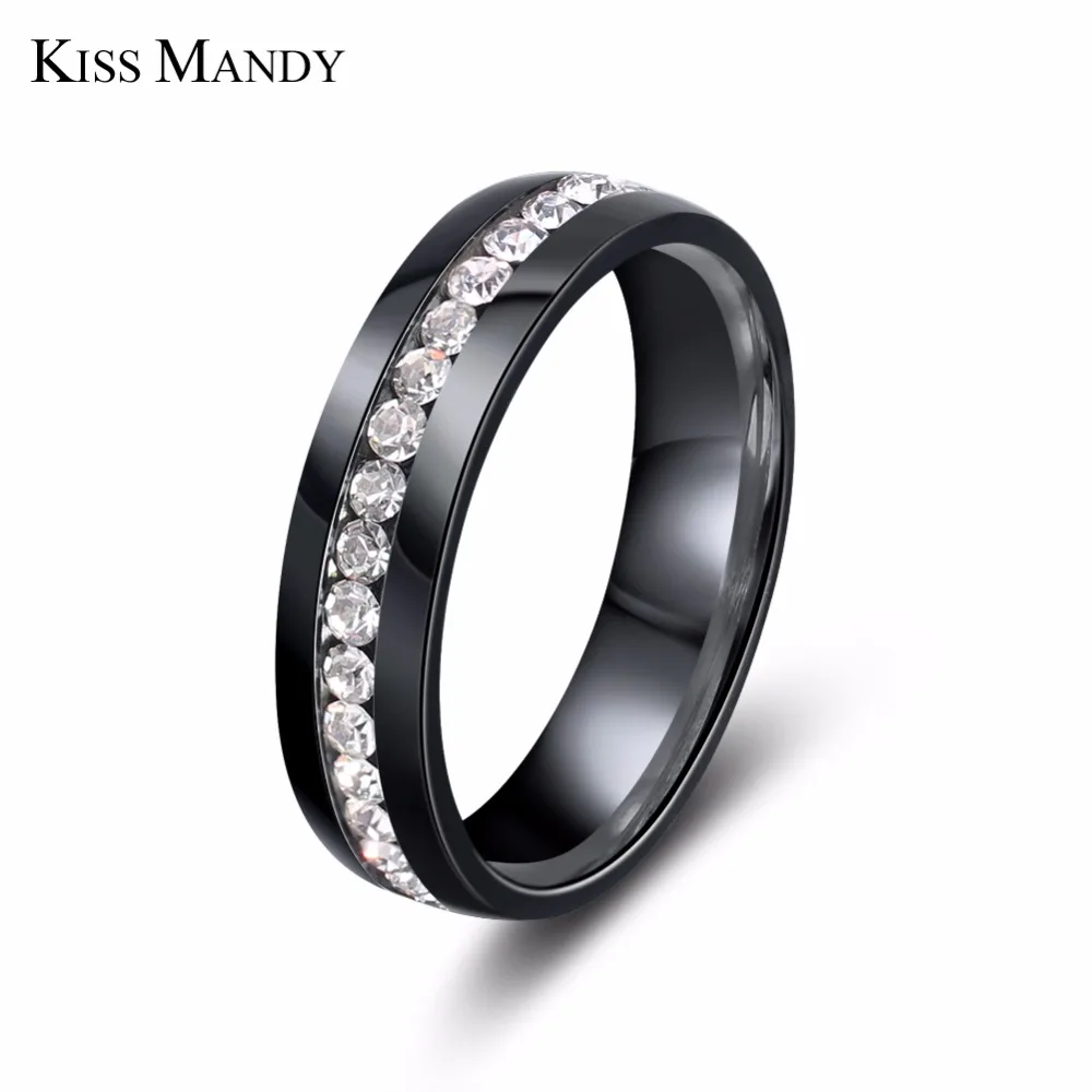 

KISS MANDY Top Quality Titanium Steel Rings Paved Rhinestone Anniversary Engagement Dating Daily Wedding Women Men Band MKR19