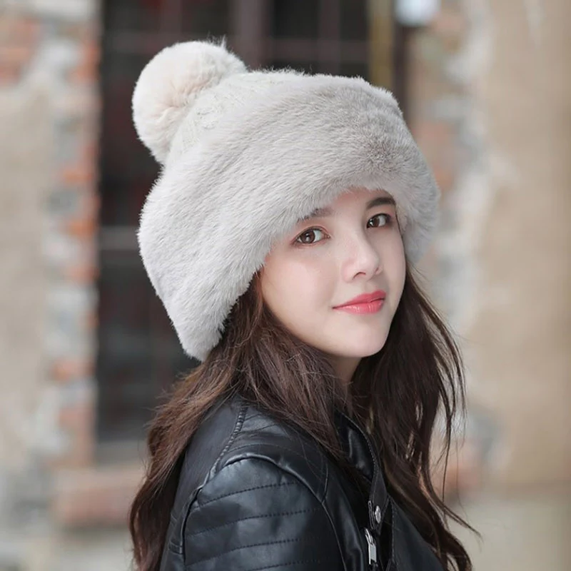 

Knitted Hat Women Winter Soft Keep Warm Beanies Female Plus Velvet Fashion Pompom Knit Cap Outdoor Warm Casual Hat Skullies