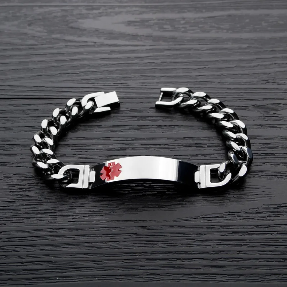 FATE LOVE Punk Men Male Statement Medical Alert Sign ID Bracelet Bangles metal stainless steel Fashion Jewelry 2019 new arrival