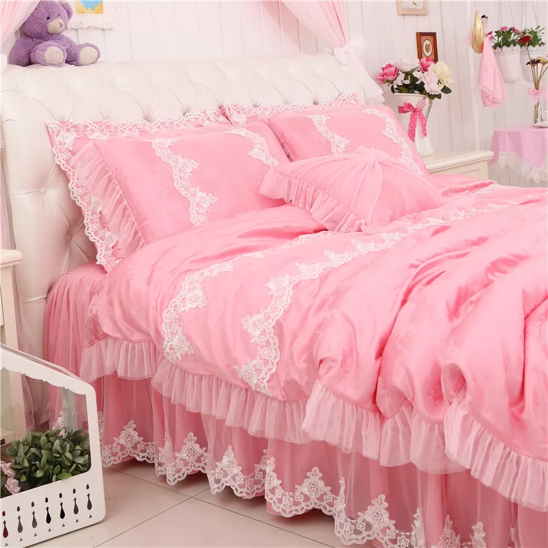 Princess lace pink bedding sets girls,full queen king cotton fairyfair