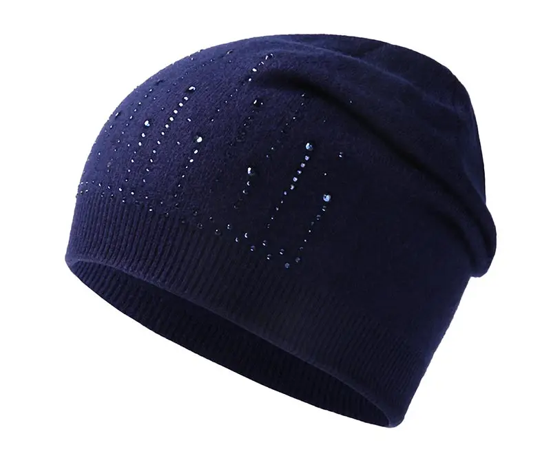 Unikevow Для женщин зима кролик Мех животных вязаные шапочки Skullies теплые Шапки двойной Слои мягкие Кепки со стразами