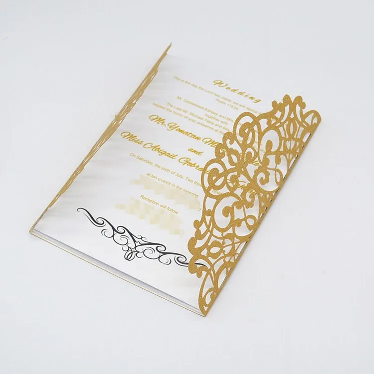 

Glitter gold paper luxury laser cut wedding invitations