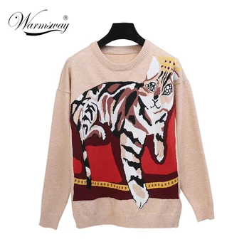 

New Fashion Women Cat Jacquard Soft Sweater Loose Cute Thick Warm Long Sleeve Pullover Vintage Autumn Winter Clothes C-101