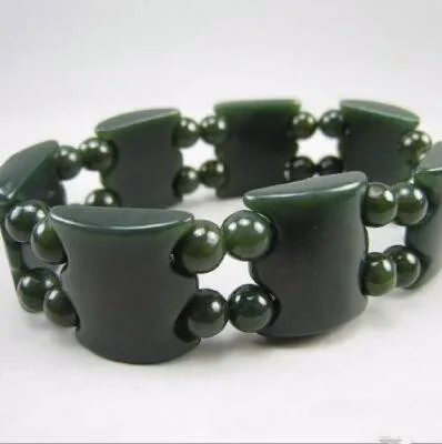 

Natural hetian jade QingYu Hand catenary Hand row stone Lucky Stretch Elastic Bracelet Fashion women and men China Jewelry