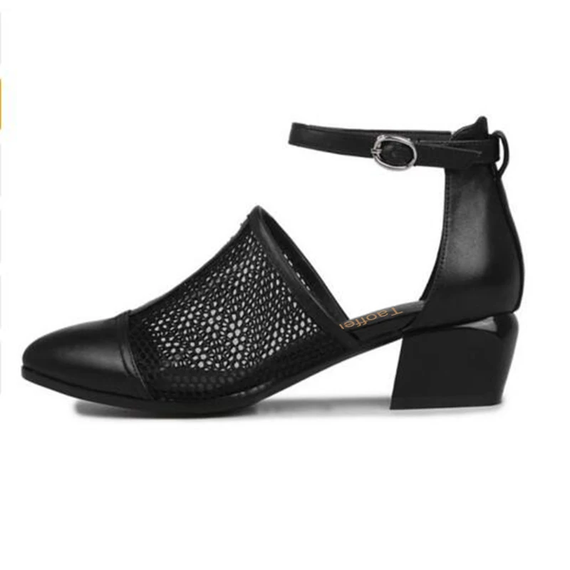 TAOFFEN/Новинка; Брендовая женская обувь черного цвета из натуральной кожи; Модные женские босоножки из натуральной коровьей кожи; черная обувь для вечеринок; размеры 34-40