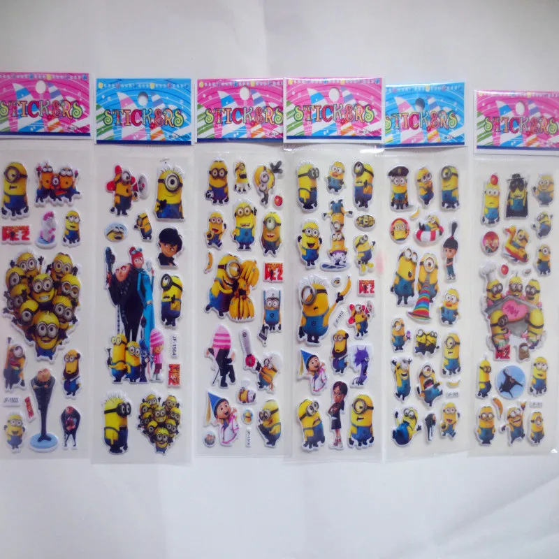 6 Sheets Set Anime Minion Despicable Me Waterproof 3D Stickers Graffiti