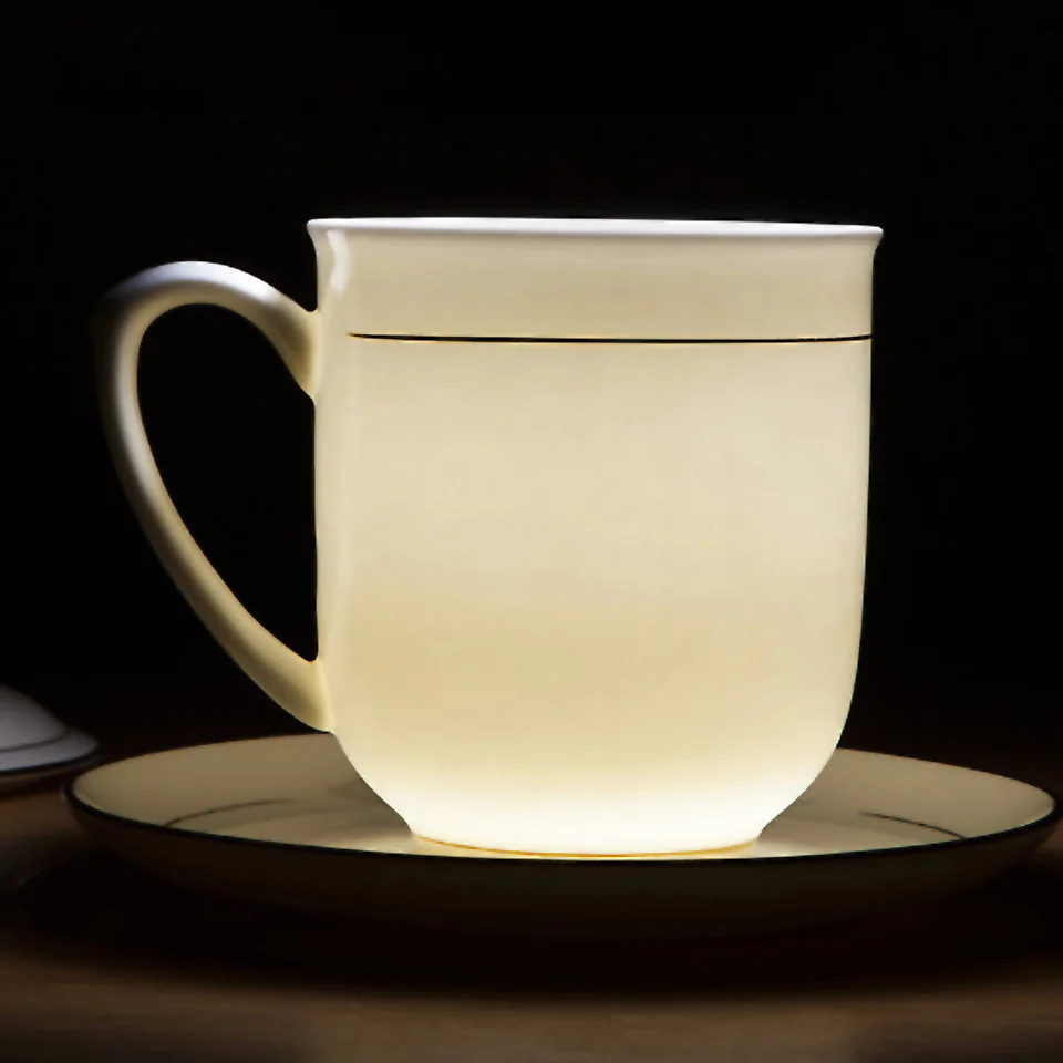 BORREY 380 мл костяного фарфора Чай чашки китайские чайные чашки и блюдца крышкой белый Керамика фарфор Кофе чашки Пуэр Улун Чай чаша