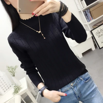 Зимний женский свитер, новинка, Модный трикотажный пуловер с высоким воротом, тонкий большой размер, вязаная нижняя рубашка, женская одежда IOQRCJV 8 - Цвет: black