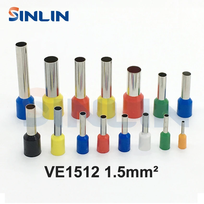 1000pcs/lot Crimp Terminal VE1512 tube pre insulating terminal Bootlace Ferrules AWG16 1.5mm^2 Brass Lead length 12mm | Обустройство