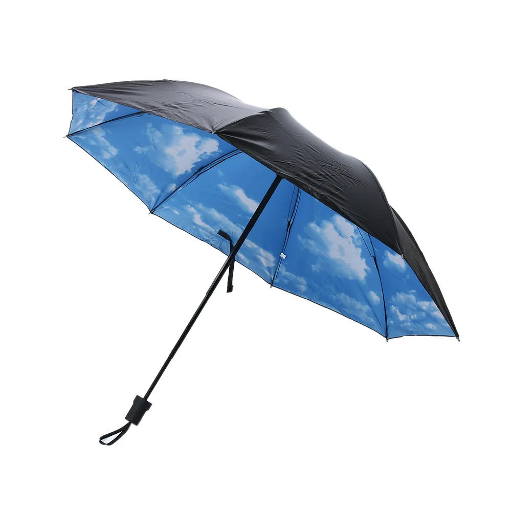 

Summer 3D 3 Folding Umbrella Rainproof Sun Umbrella Drop Anti-UV Umbrellas Sun Protection Parasol Blue Sky White Cloud Printed