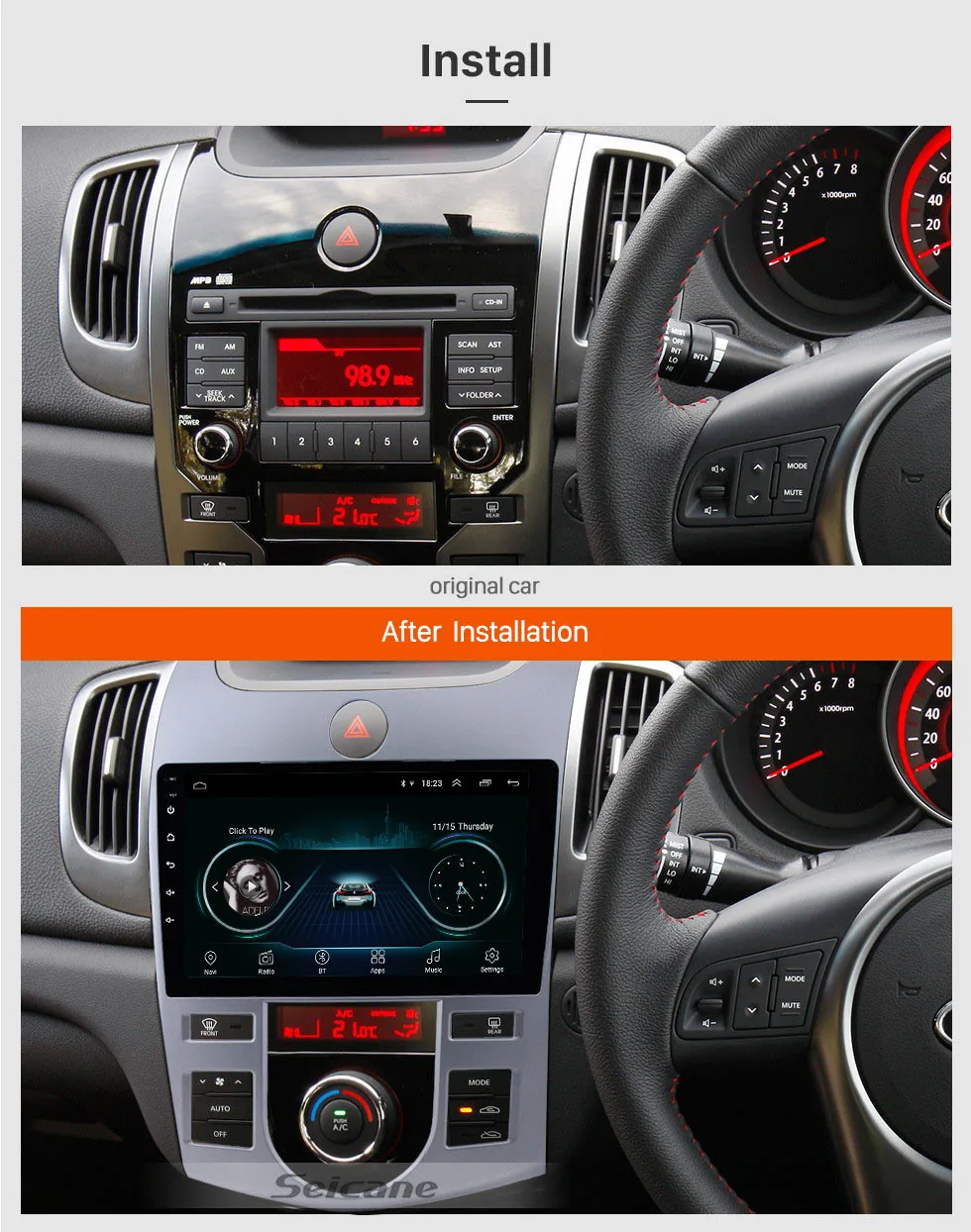 Seicane 9 дюймов Android 8,1 2DIN автомобильный радиоприемник с навигацией GPS мультимедийный плеер для 2008 2009 2010 2011 2012 KIA форте(AT) Wif 3g